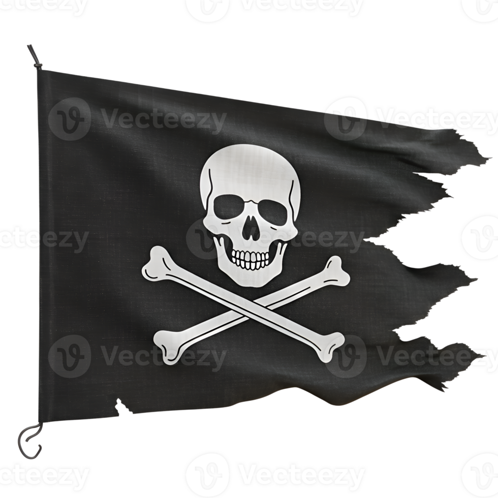 Torn Jolly Roger Pirate Flag with Skull and Crossbones png