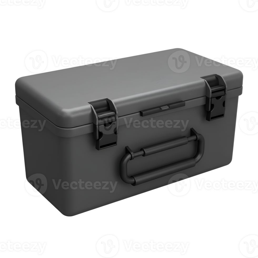Sturdy Gray Plastic Storage Case with Clasps and Carry Handle 3D Render png