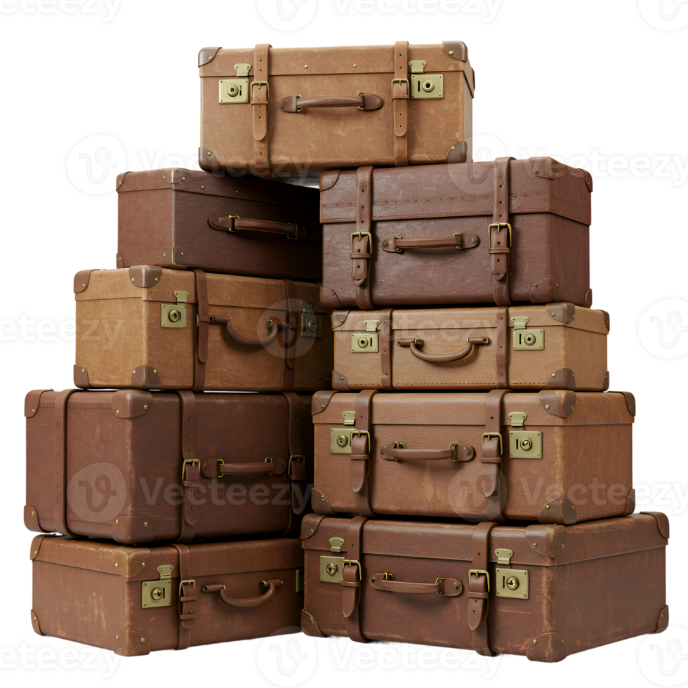 Stack of Vintage Leather Suitcases Travel and Adventure Concept png
