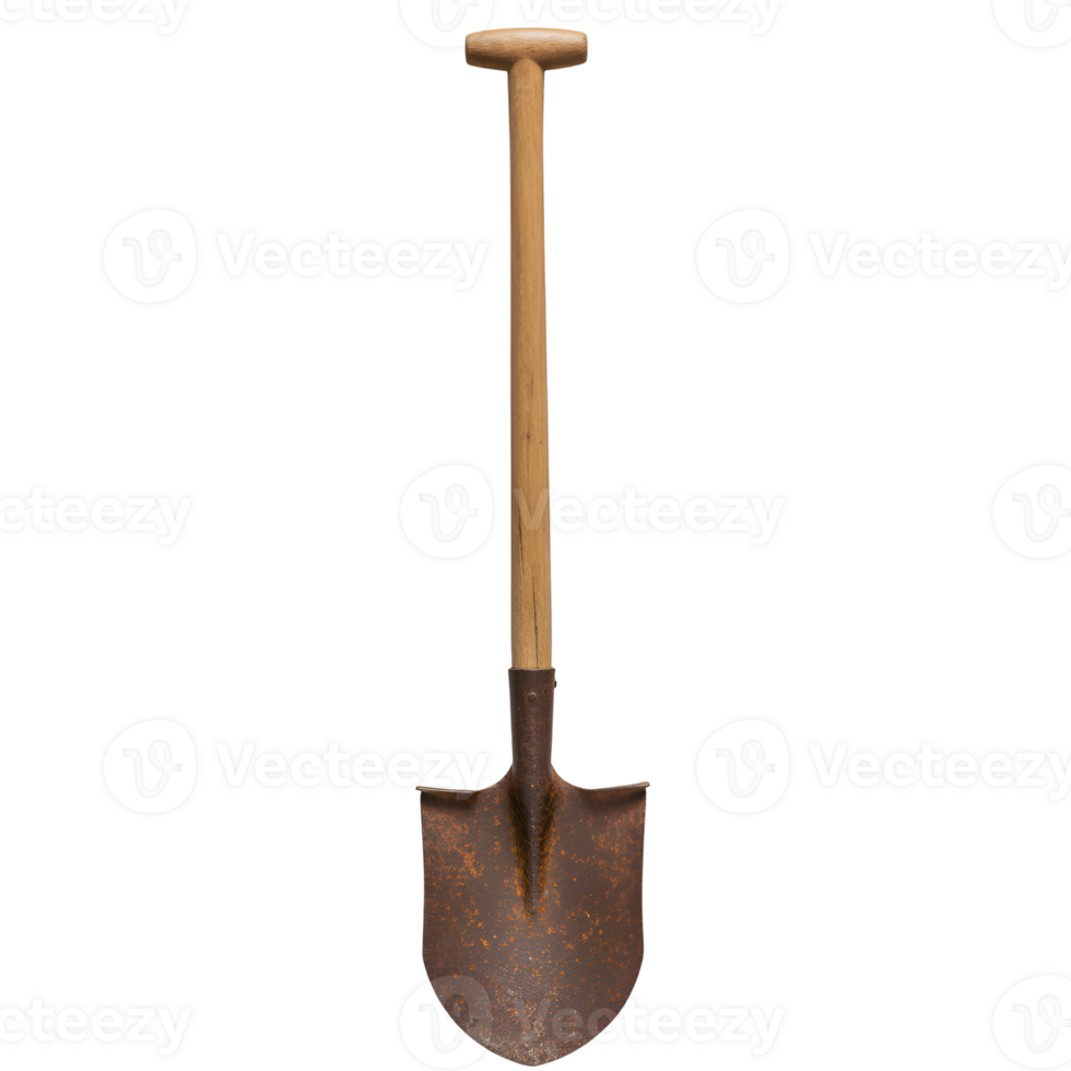 Rusty Shovel with Wooden Handle Against Transparent Background png
