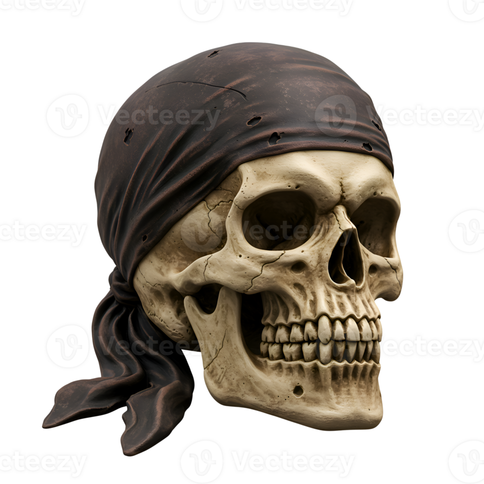 Pirate Skull with Bandana Detailed Realistic Skull Model png