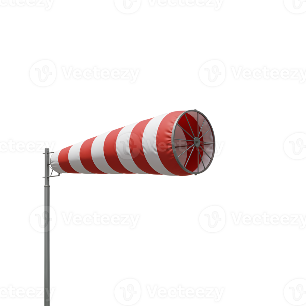 Red and White Striped Windsock on a Metal Pole Against a Transparent Background png