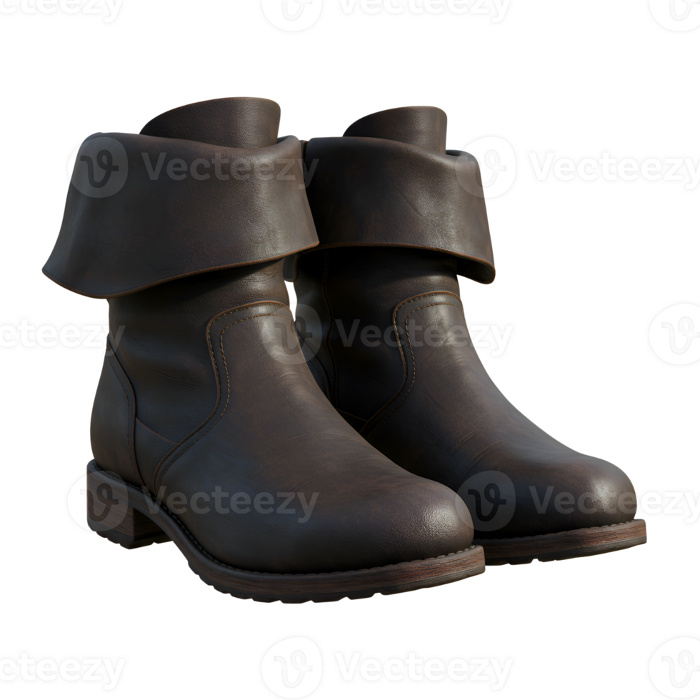 Pair of Brown Leather Boots with Cuffs Studio Shot png
