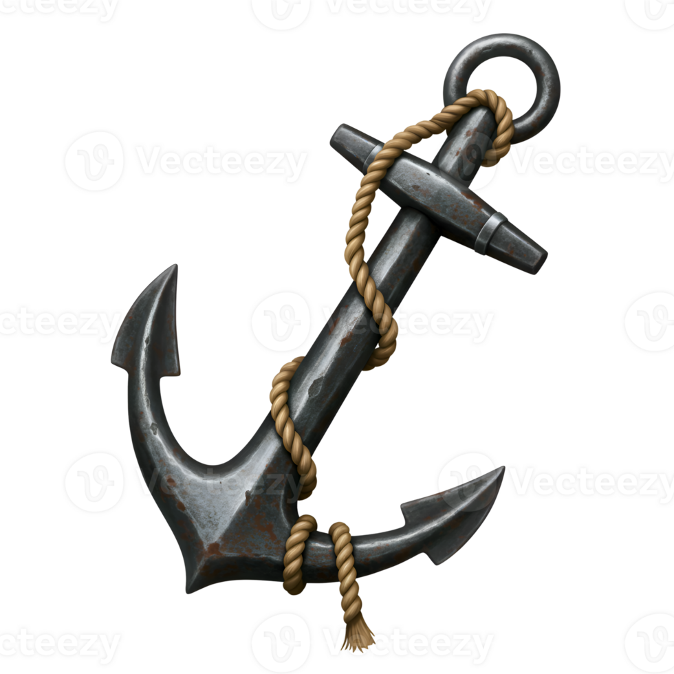 Rusty Ship Anchor with Rope on Transparent Background png