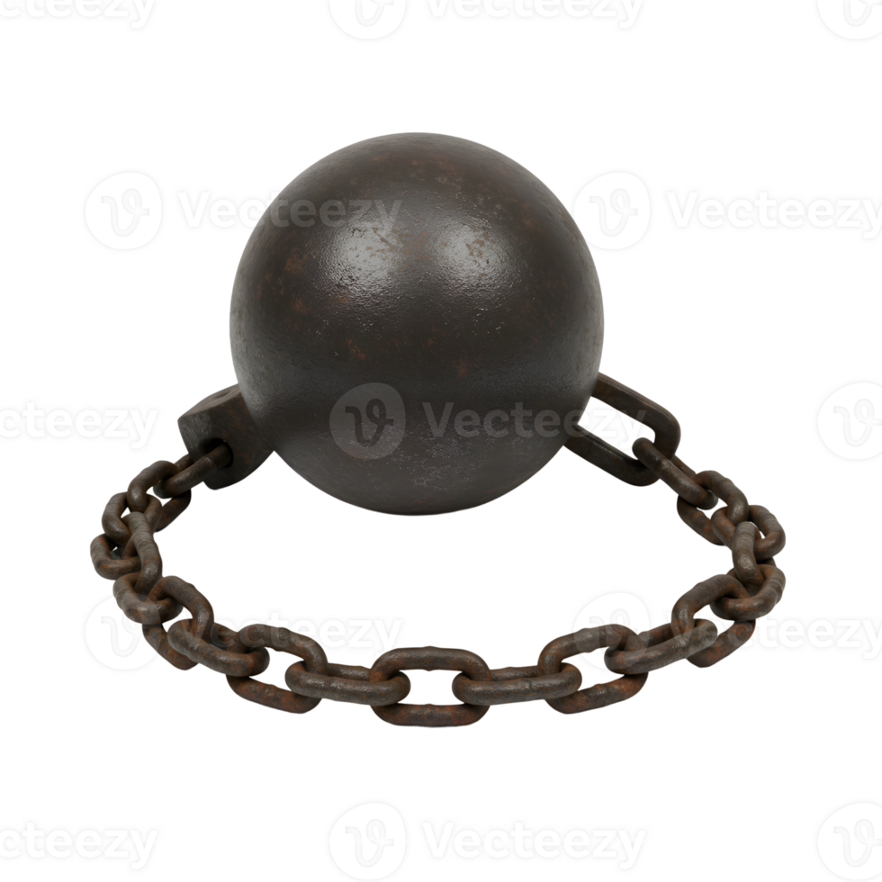 Rusty Iron Ball and Chain Weight, Imprisonment, Restriction Concept png
