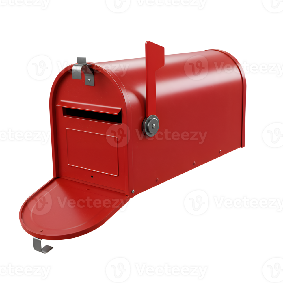 Red Metal Postbox with Open Door, 3D Render png