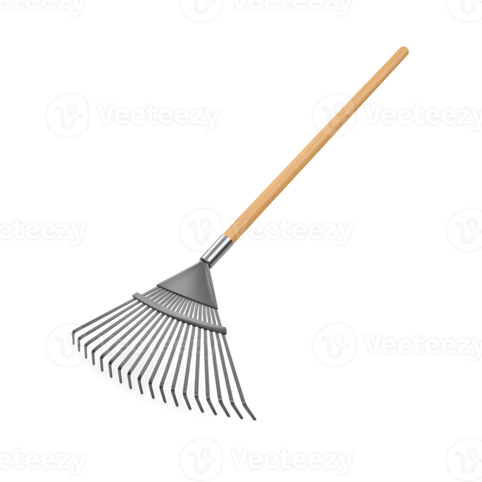 Modern Metal Leaf Rake with Wooden Handle Gardening Tool Isolated on Transparent Background png