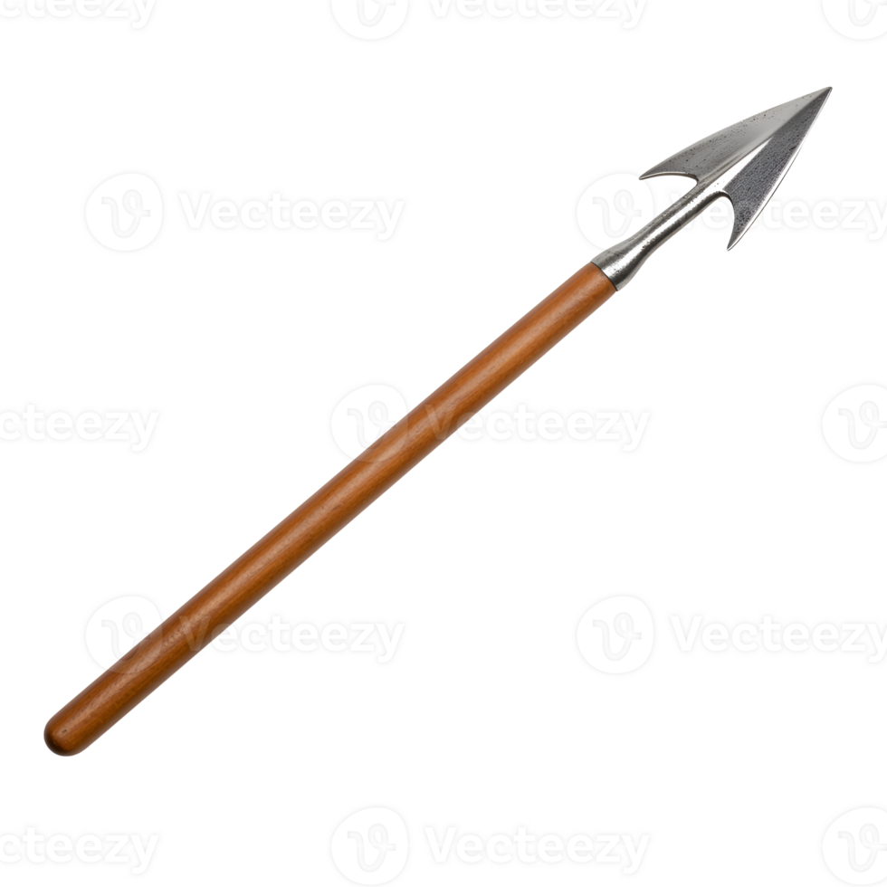 Medieval Spear with Wooden Shaft and Steel Head, Isolated on Transparent Background png