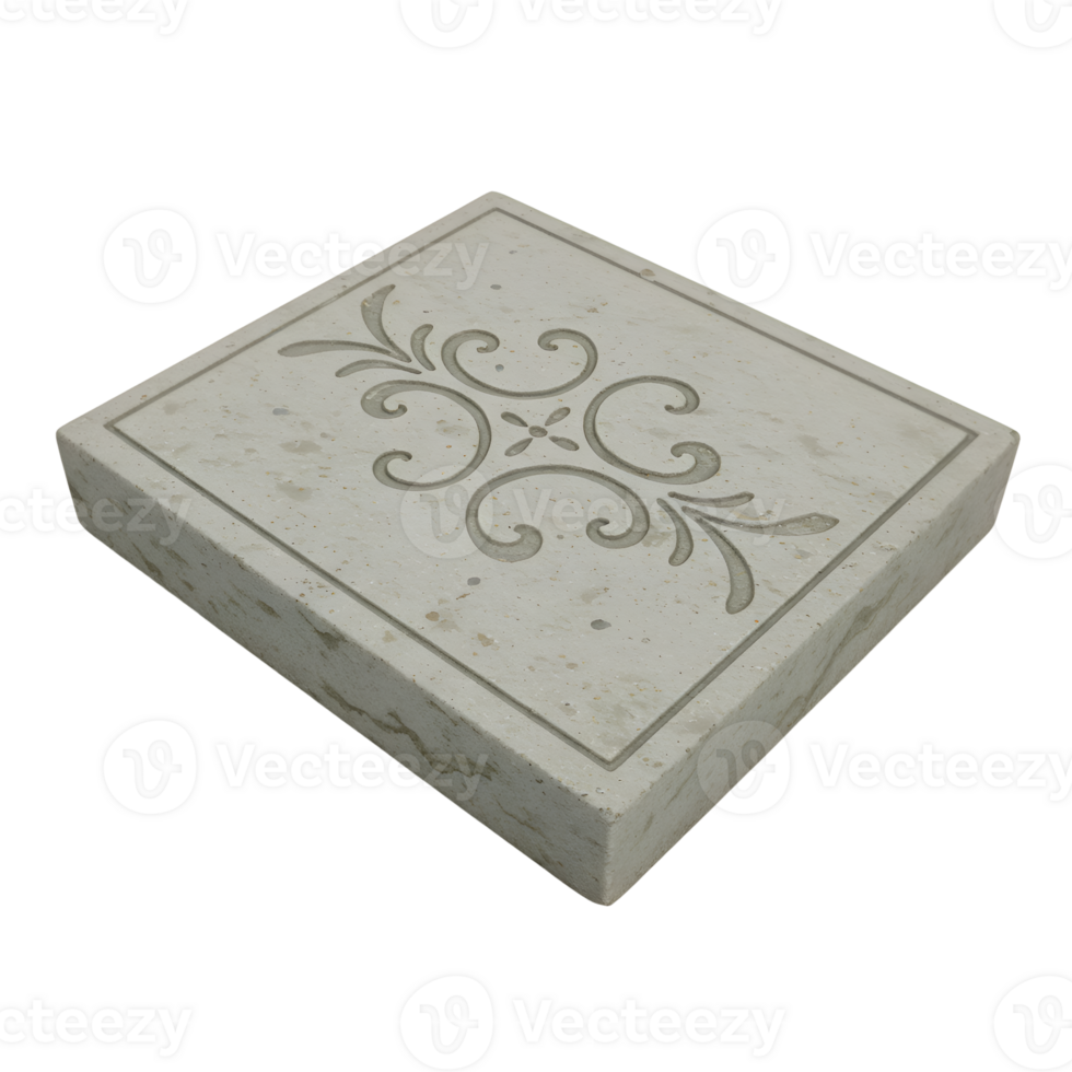Elegant Ornate Square Stone Tile, Beige Marble Texture with Etched Design png