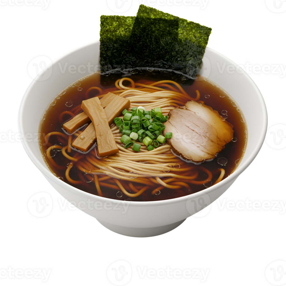 Delicious Bowl of Ramen Noodles with Pork, Seaweed, and Spring Onions png