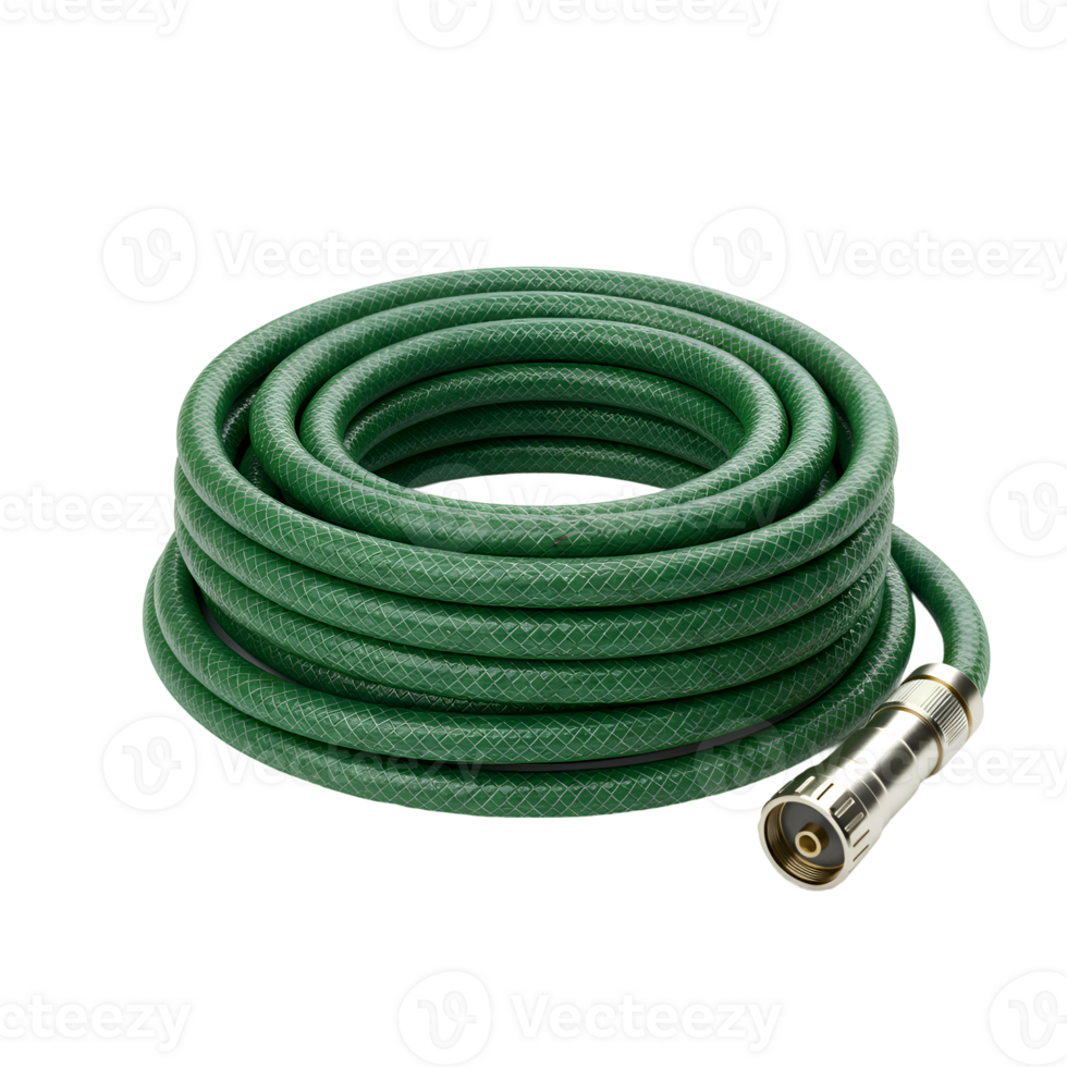 Coiled Green Garden Hose with Metal Connector png