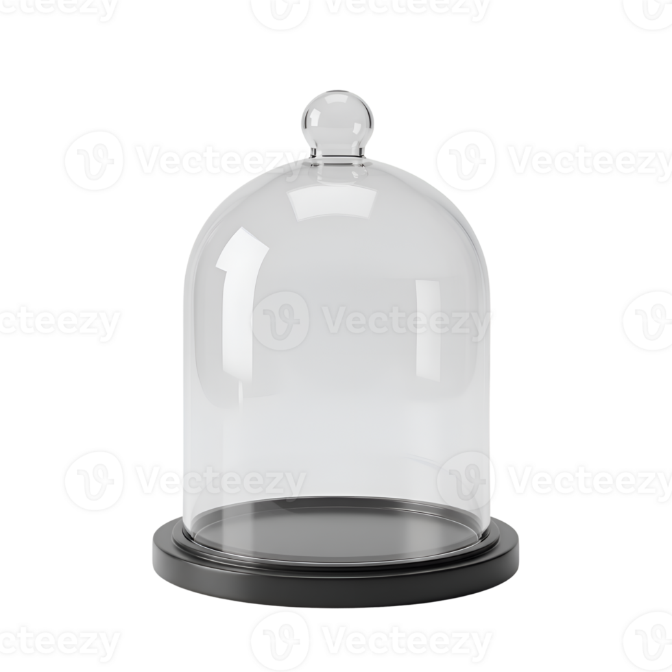 Empty Glass Cloche with Black Wooden Base Display Dome for Product Presentation or Decoration png