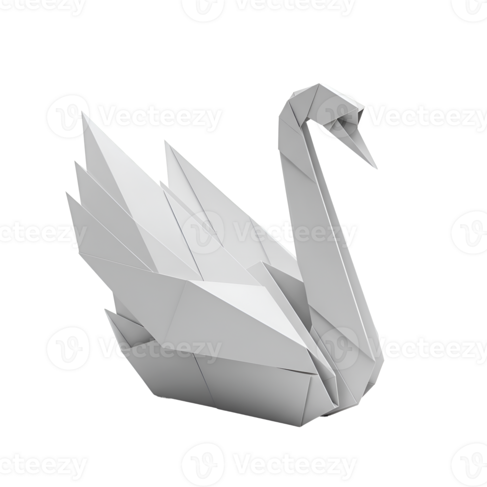 Elegant Origami Swan 3D Render of Folded Paper Bird png