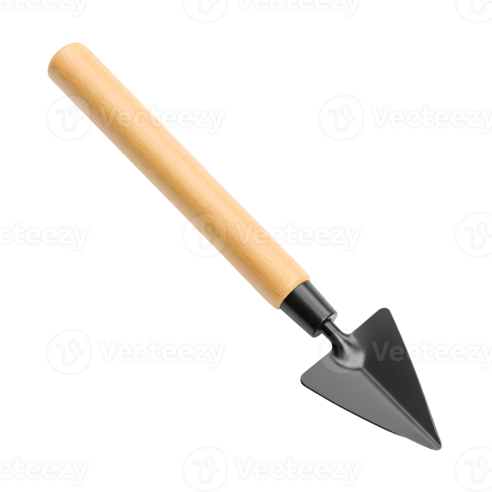 Closeup of a Small Garden Trowel with Wooden Handle png
