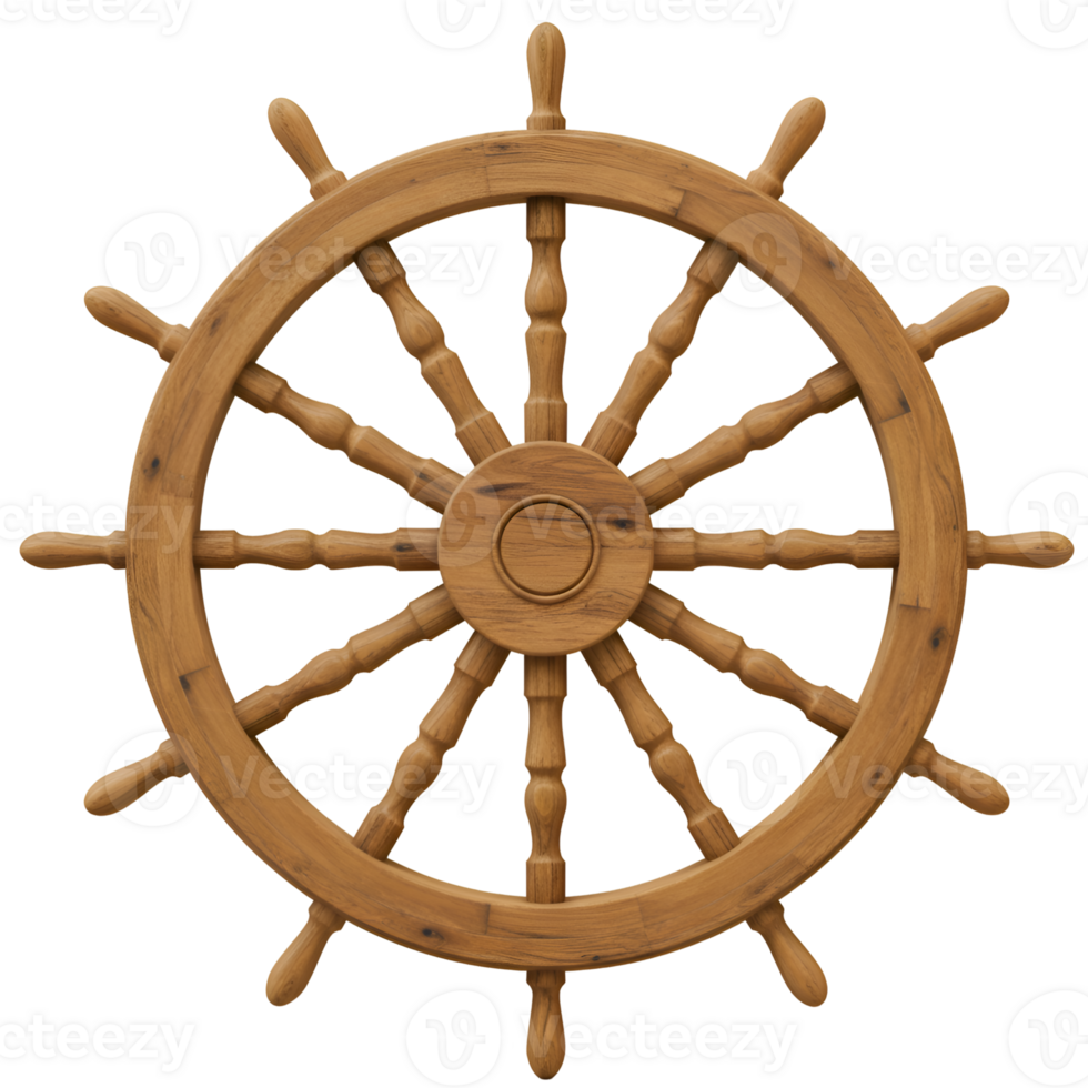 Classic Wooden Ship Wheel Nautical Helm for Maritime Design png