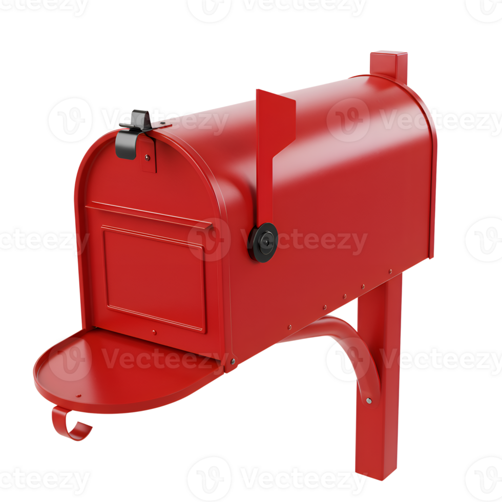 Classic Red Mailbox on a Post 3D Render png