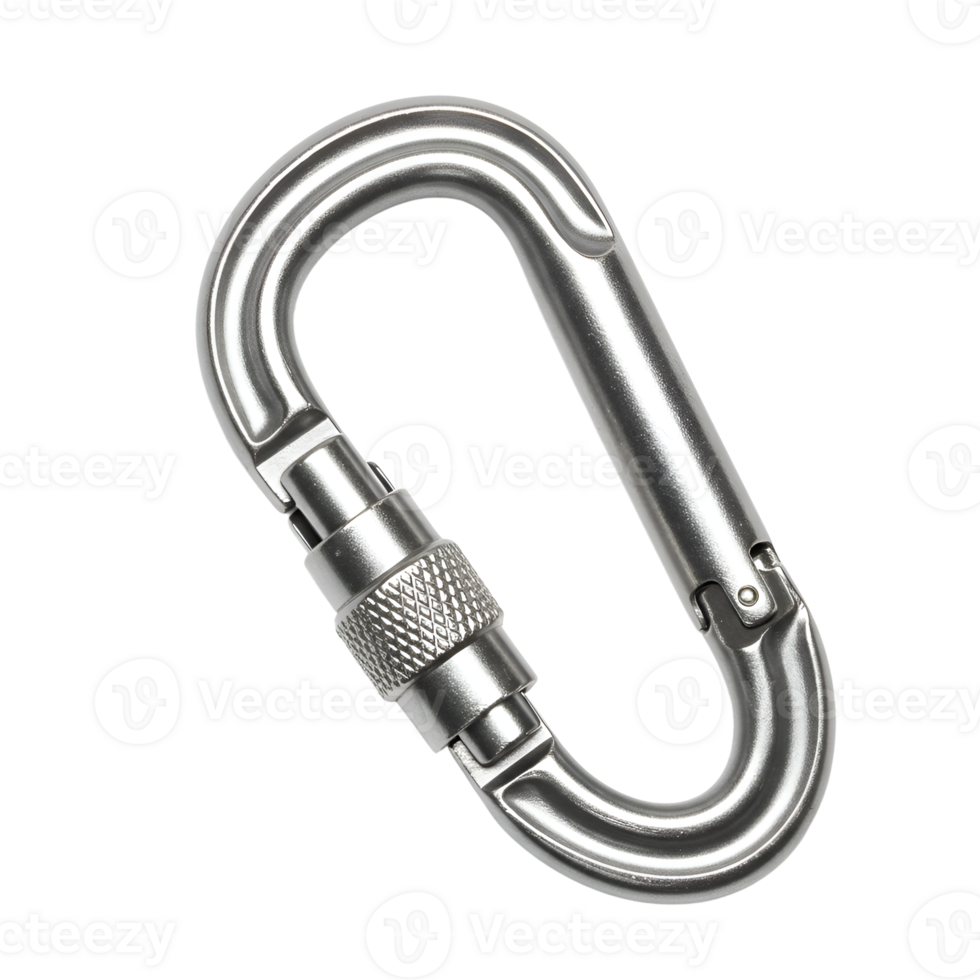 Closeup of a Silver Metal Carabiner Clip png