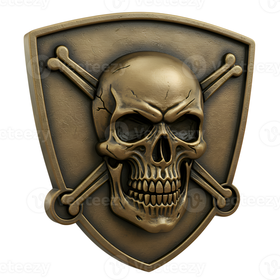 Bronze Skull and Crossbones Shield 3D Render png