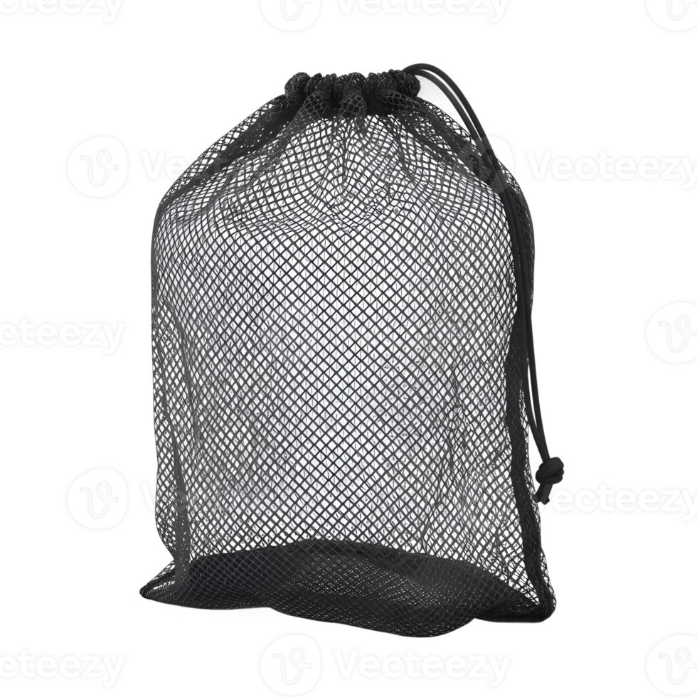 Black Mesh Laundry Bag with Drawstring Closure png