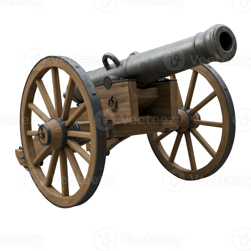 Antique Wooden and Iron Cannon Isolated on Transparent Background png