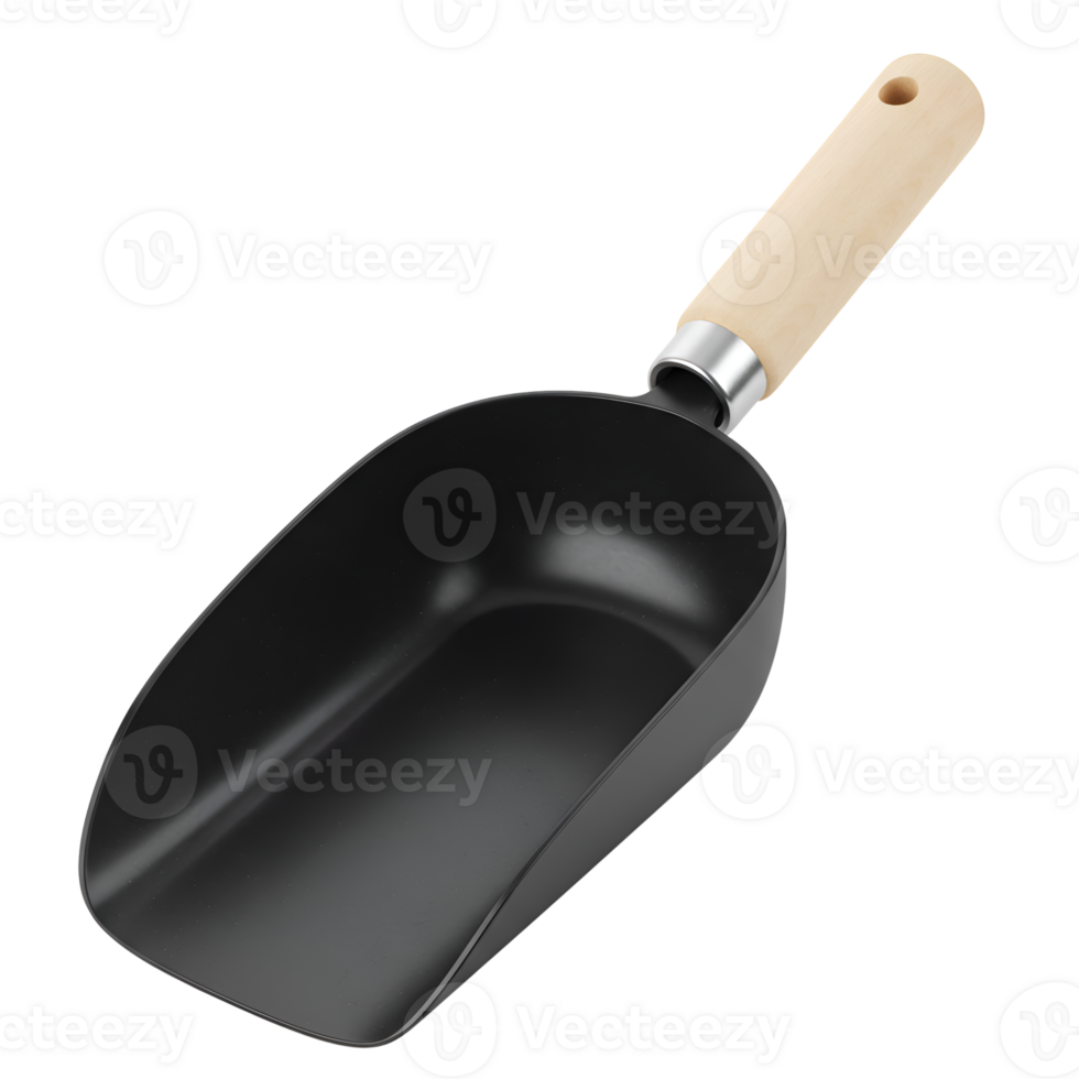 Black Plastic Scoop with Wooden Handle Gardening Tool png