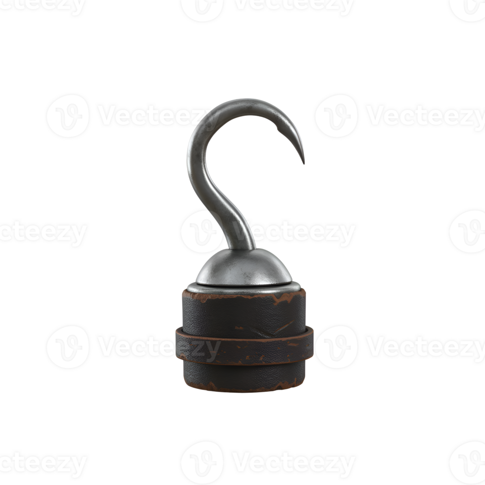 3D Render of a Pirate Hook Metal Hook with Leather Grip png
