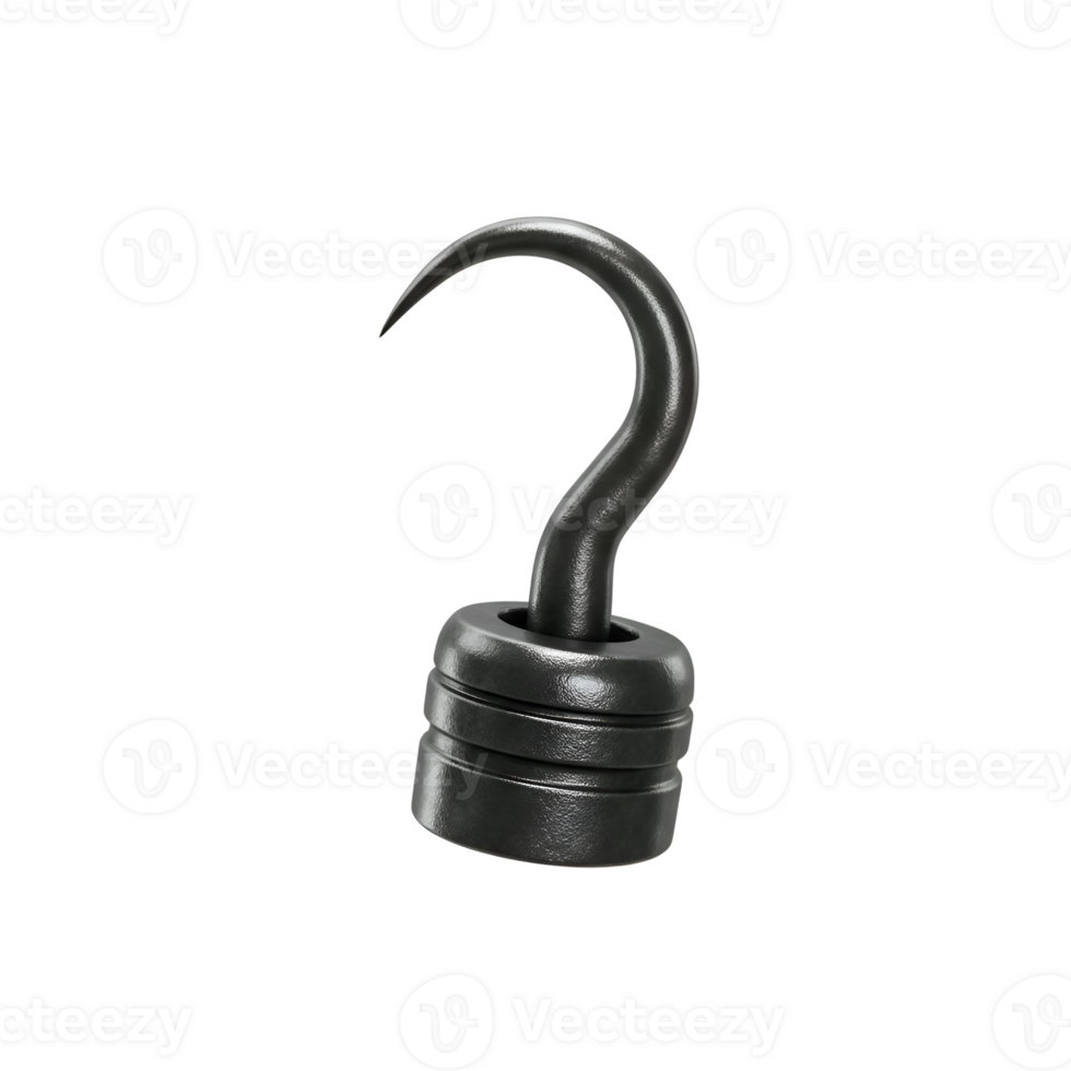3D Render of a Metal Pirate Hook Isolated on Transparent Background png