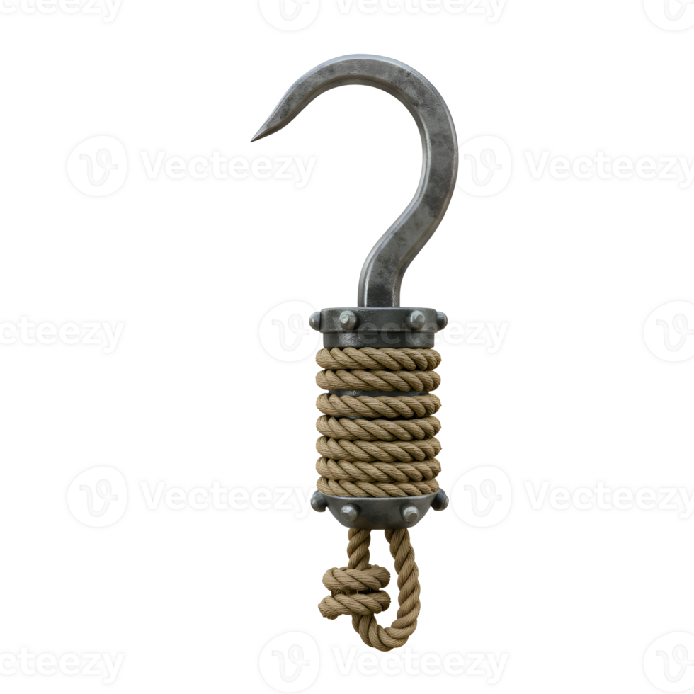 3D Render of a Rusty Metal Hook with Rope png
