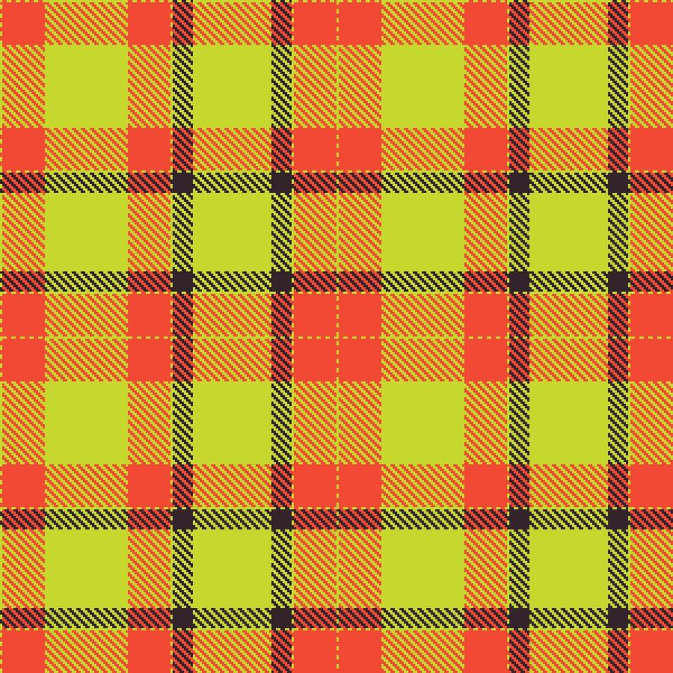 Cool Yellowgreen and Pastel Tomato Seamless Tartan Textile Design vector