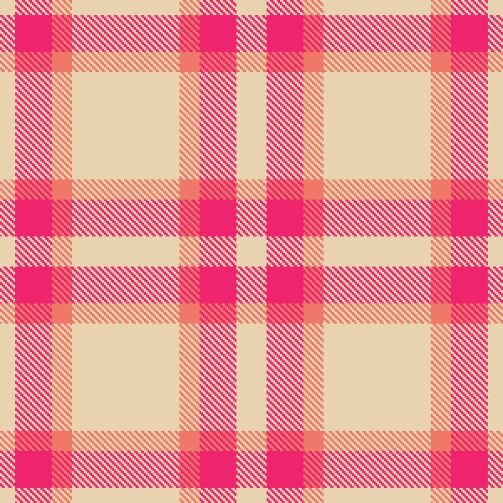 Soft Light Peach and Metallic Cerise Seamless Tartan Textile Design vector