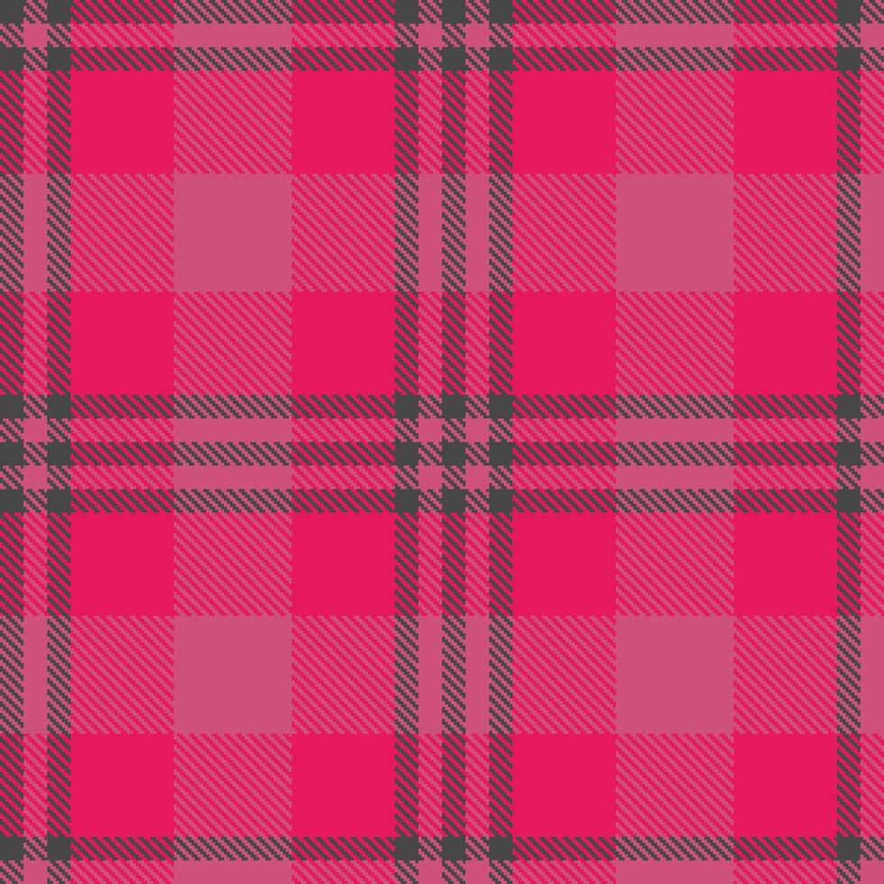Bright Charcoal Grey Seamless Tartan with Vivid Deep Rose accents Textile Design vector
