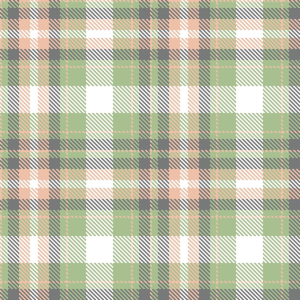Deep Light Peach and Pale Greenish Grey Seamless Tartan Textile Design vector