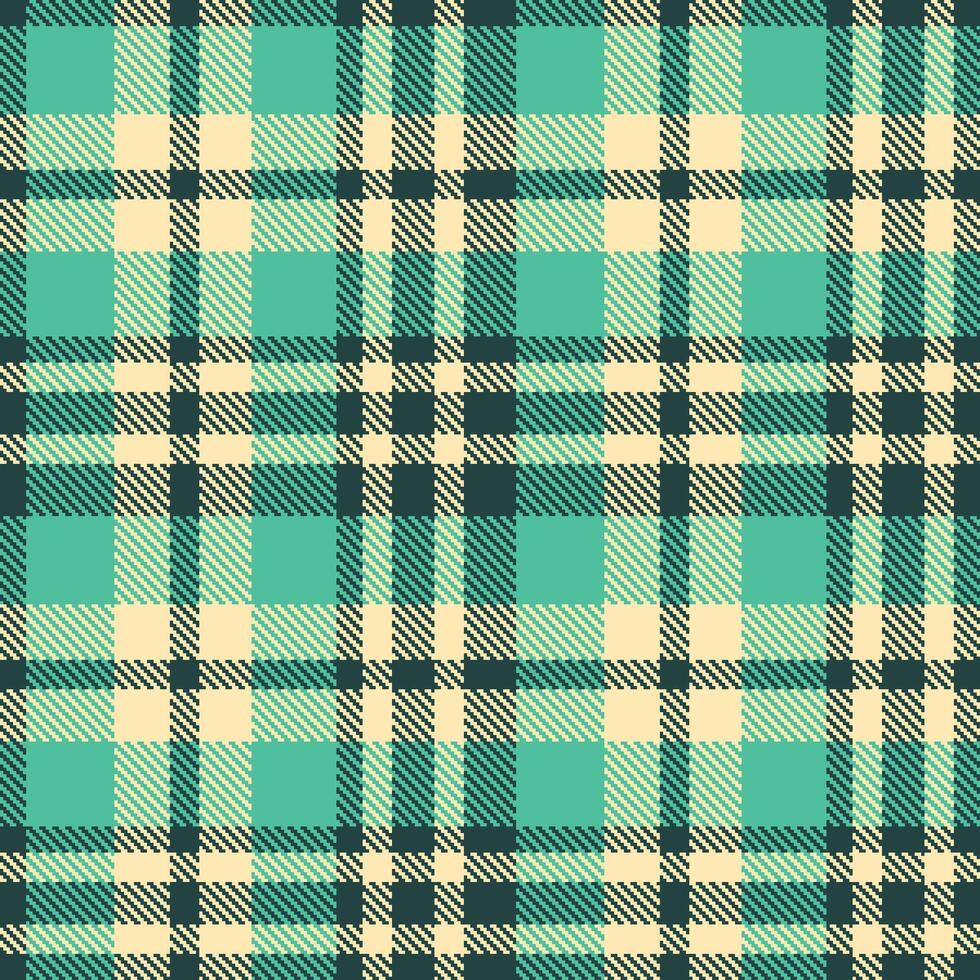 Bright Dark Teal Seamless Tartan with Light Pale Peach accents Textile Design vector