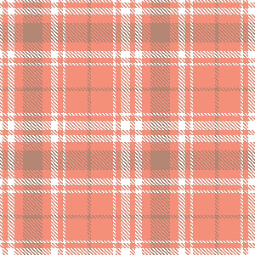 Deep Peachy Pink and Cool White Seamless Tartan Textile Design vector