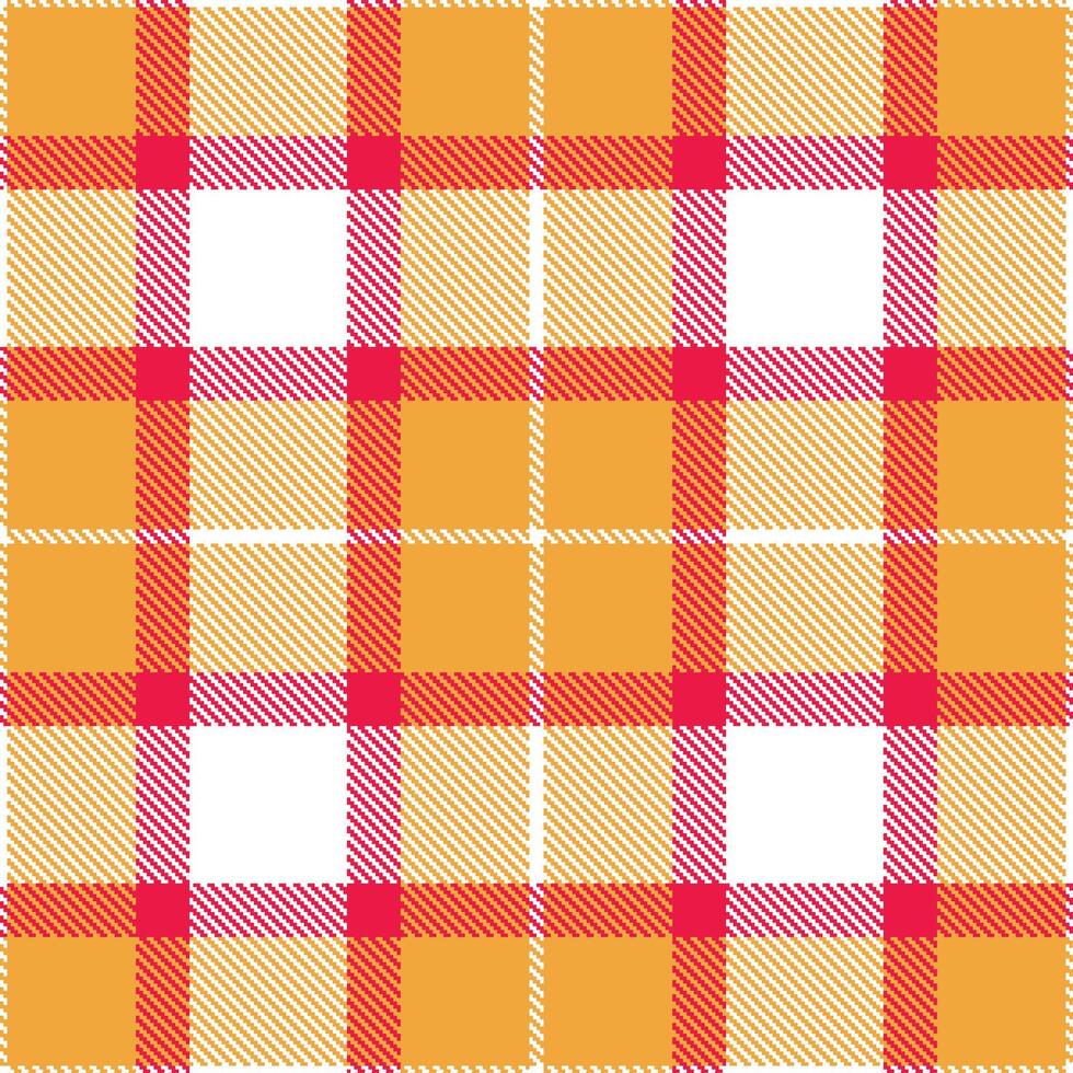 Warm White and Vivid Butterscotch Seamless Tartan Textile Design vector