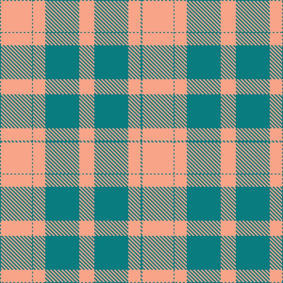 Muted Deep Aqua and Deep Light Salmon Seamless Tartan Textile Design vector