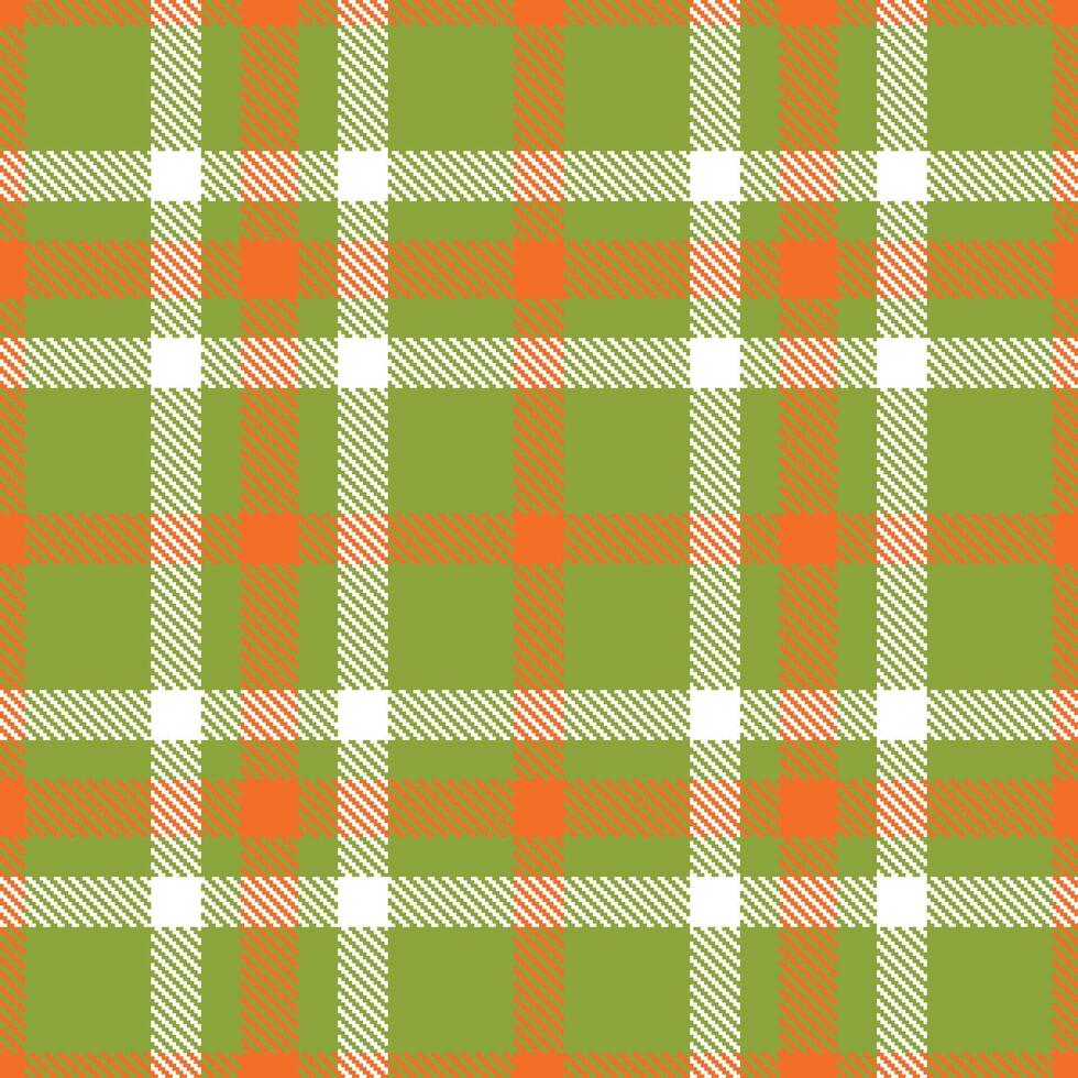 Dark Vomit Green and Pale Orange Seamless Tartan Textile Design vector
