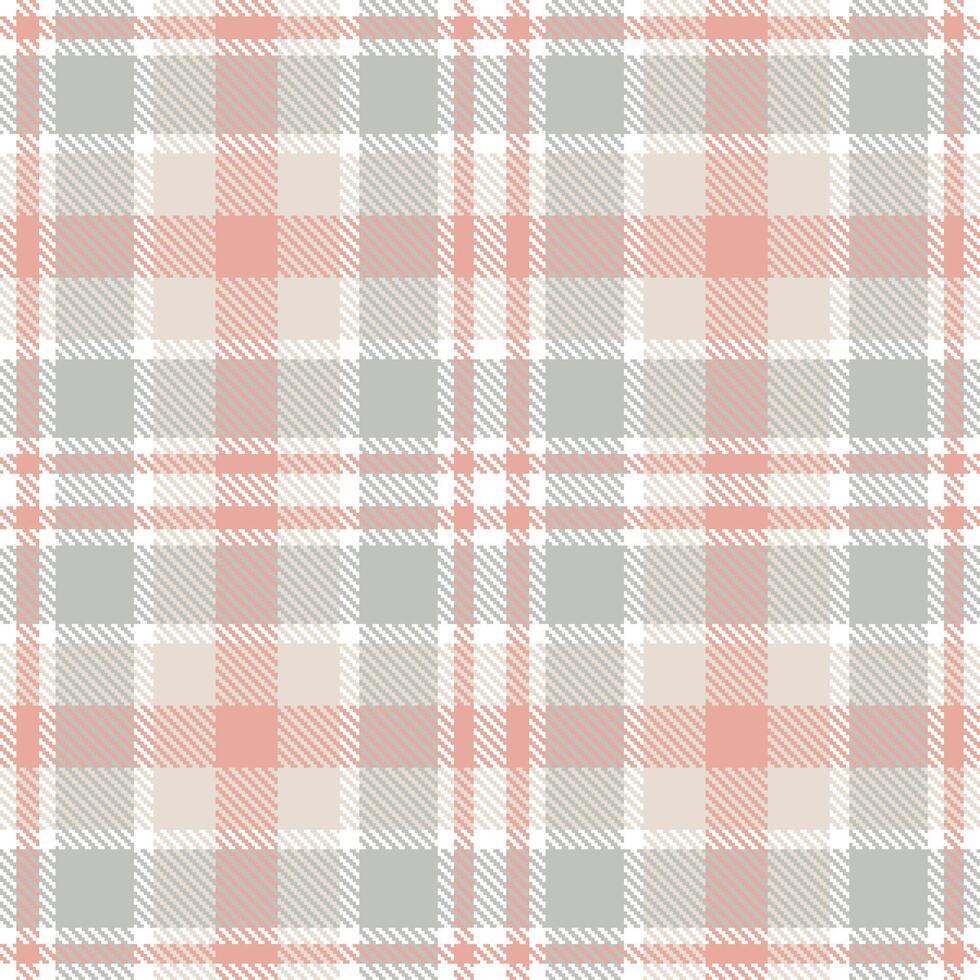 Soft White and Light Pinkish Tan Seamless Tartan Textile Design vector