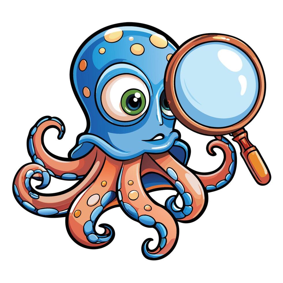 octopus with a magnifying glass vector