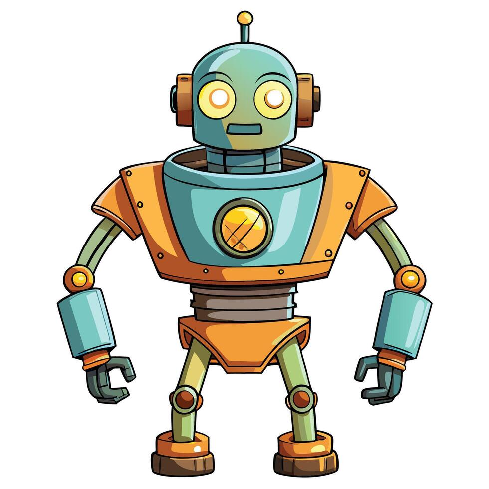 cartoon robot illustration white background white background vector