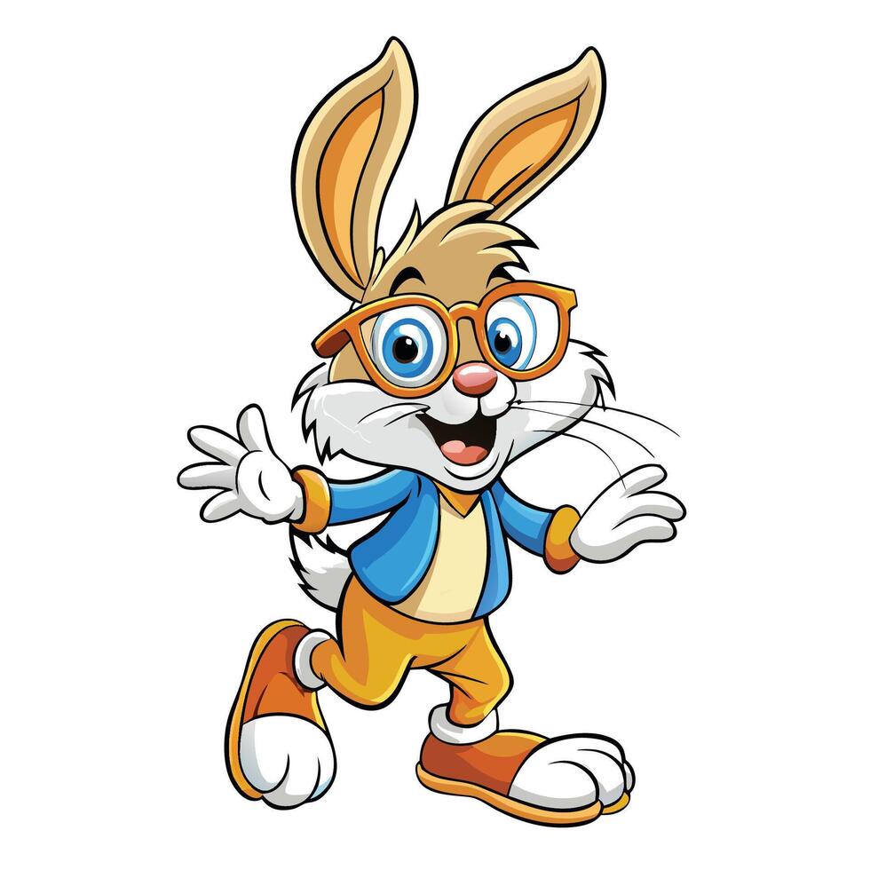 Cartoon rabbit in glasses, happy and friendly pose vector