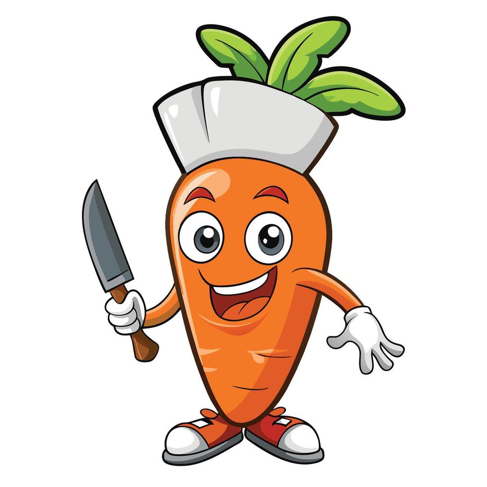Happy carrot chef with knife vector