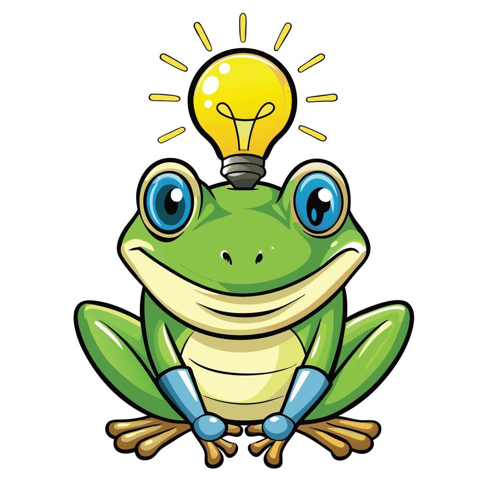 Happy frog with a lightbulb, illustrating an idea vector