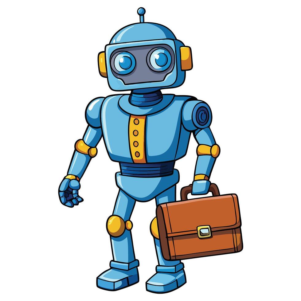 A blue robot carrying a briefcase vector