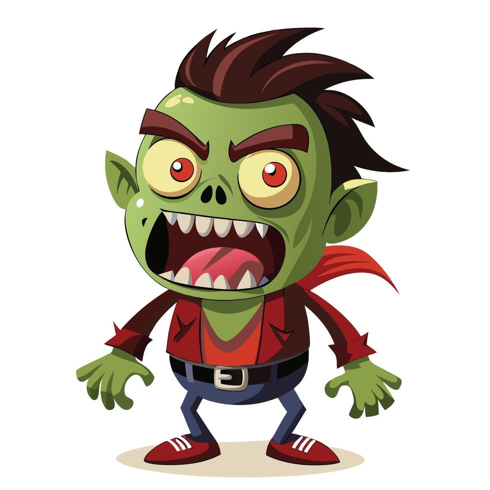 Angry green zombie cartoon character vector