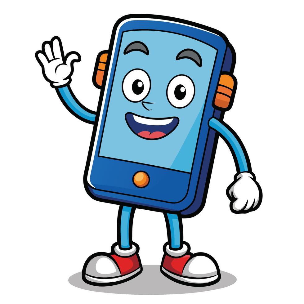 Animated smartphone character waving vector
