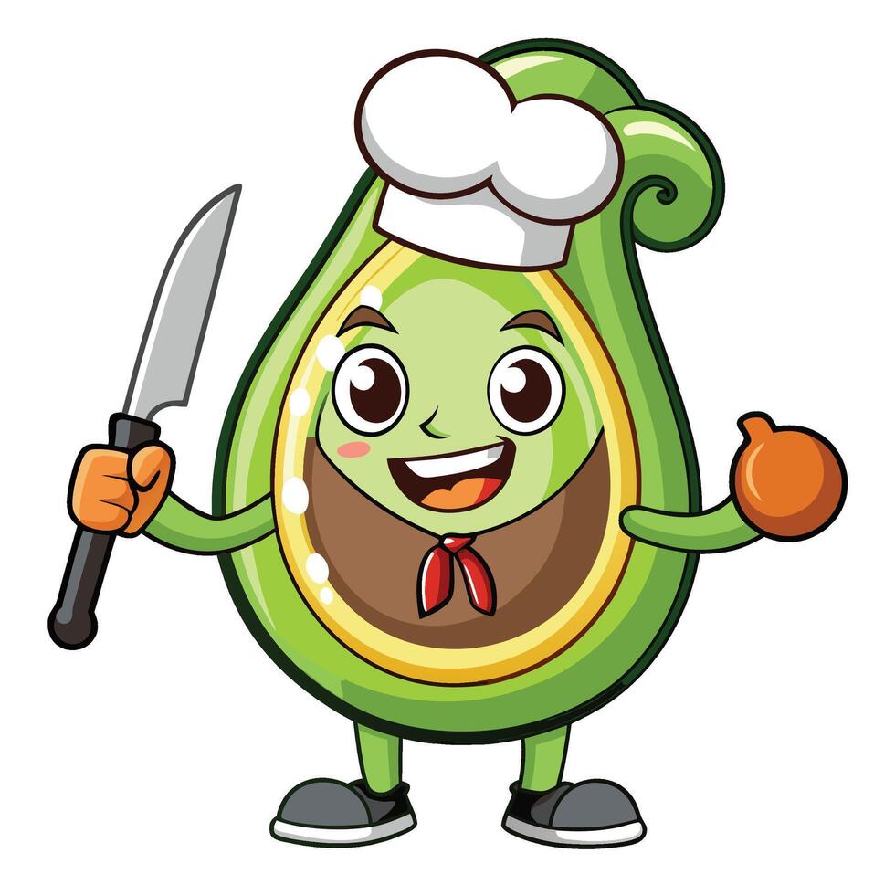 Avocado chef with knife and happy expression vector