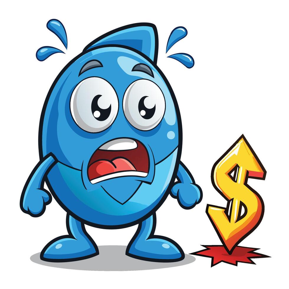 Blue water droplet character shocked by loss of money vector