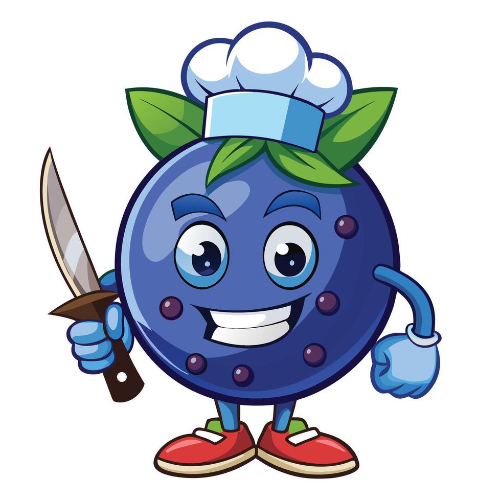 Blueberry chef character with knife vector