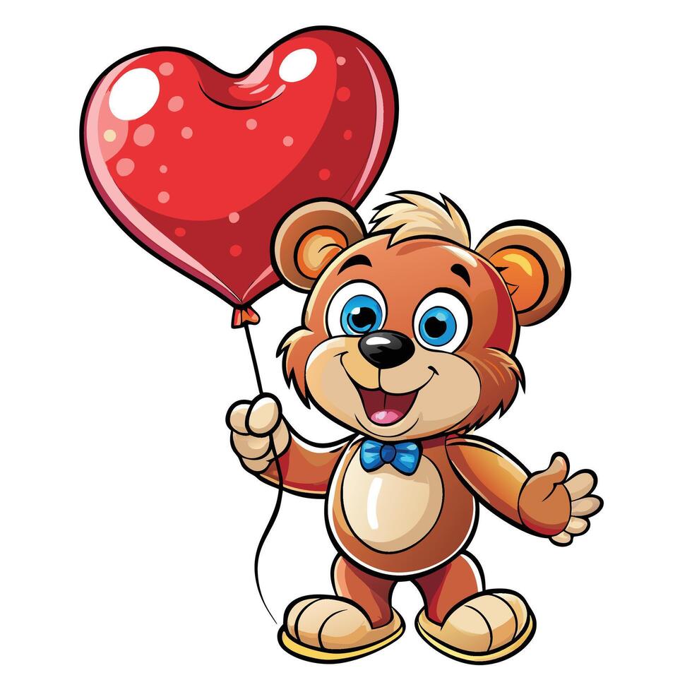 Cartoon bear with heart-shaped balloon vector